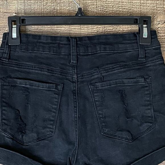 Kancan Destroyed Jean Shorts Cuffed Hem Black Denim Size 5 26 - Picture 4 of 11
